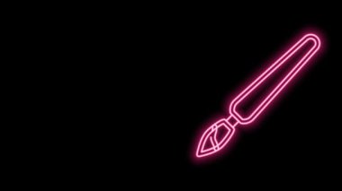 Parlayan neon çizgisi fırça simgesi siyah arkaplanda izole edildi. 4K Video hareketli grafik canlandırması