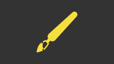 Gri arkaplanda sarı boya fırçası simgesi izole edildi. 4K Video hareketli grafik canlandırması