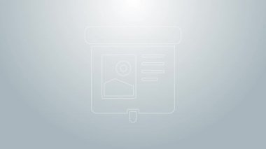 Mavi çizgi projeksiyon ekranı simgesi gri arkaplanda izole edildi. İş sunumu slaytlar, bilgi grafikleri ve video gibi görsel içerikler. 4K Video hareketli grafik canlandırması