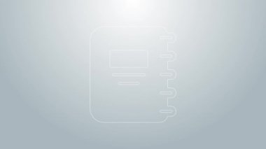 Mavi çizgi Not Defteri simgesi gri arkaplanda izole edildi. Spiral not defteri simgesi. Okul defteri. Yazı tahtası. Okul günlüğü. 4K Video hareketli grafik canlandırması