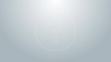 Mavi çizgi konuşma baloncukları ve gri arkaplanda Question simgesi var. SSS işareti. Konuşma balonu ve çizelgesi. 4K Video hareketli grafik canlandırması
