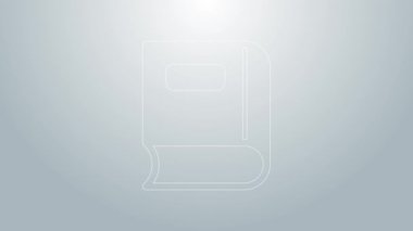 Mavi çizgi kitabı simgesi gri arkaplanda izole edildi. 4K Video hareketli grafik canlandırması