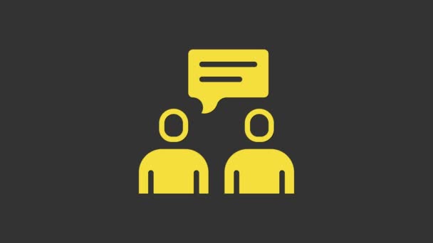 Yellow Two sitting men talking icon isolated on grey background. Speech bubble chat. Message icon. Communication or comment chat symbol. 4K Video motion graphic animation — Stock Video