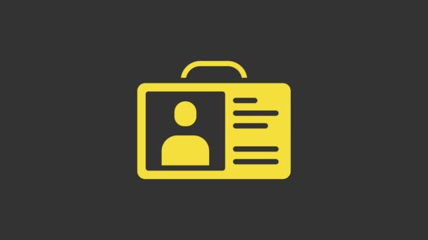 Yellow Identification badge icon isolated on grey background. It can be used for presentation, identity of the company, advertising. 4K Video motion graphic animation — Stock Video