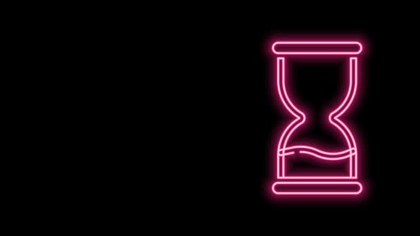 Świecąca neonowa linia Stara klepsydra z płynącą ikoną piasku odizolowana na czarnym tle. Piaskowy znak zegara. Koncepcja zarządzania czasem i biznesem. 4K Animacja graficzna ruchu wideo — Wideo stockowe