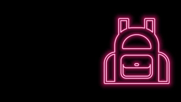 Linha de néon brilhante Ícone da mochila escolar isolado no fundo preto. Animação gráfica em movimento de vídeo 4K — Vídeo de Stock