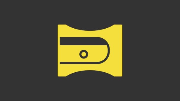 Κίτρινη εικόνα ξύστρα μολυβιού απομονωμένη σε γκρι φόντο. 4K Γραφική κίνηση κίνησης βίντεο — Αρχείο Βίντεο