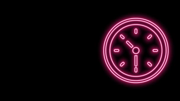 Glowing neon line Clock ikon terisolasi pada latar belakang hitam. Simbol waktu. Animasi grafis gerak Video 4K — Stok Video