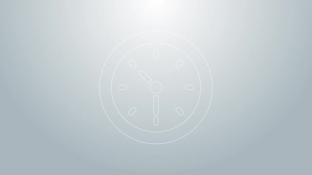 Ligne bleue icône Horloge isolé sur fond gris. Symbole temporel. Animation graphique de mouvement vidéo 4K — Video