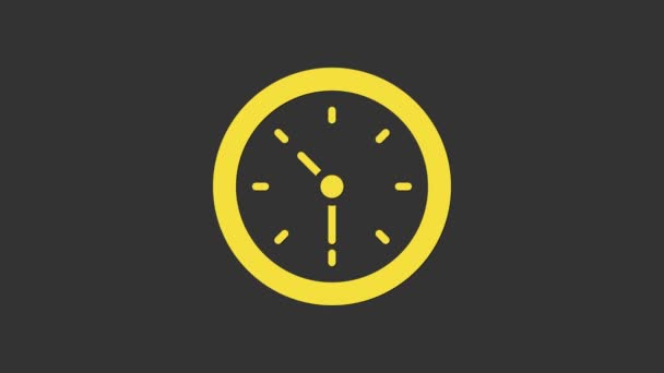 Icono del reloj amarillo aislado sobre fondo gris. Símbolo de tiempo. Animación gráfica de vídeo 4K — Vídeos de Stock