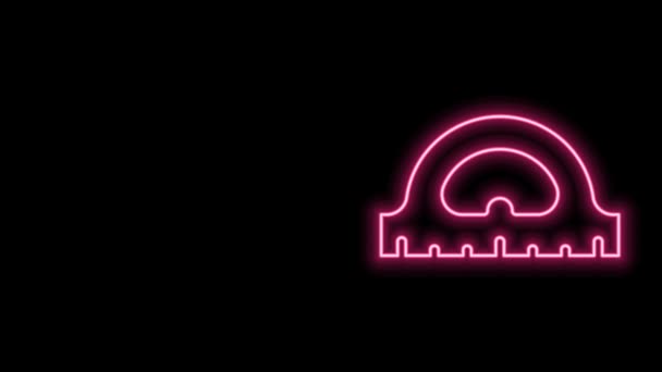 Leuchtende Neon-Linie Winkelraster zur Messung von Grad Symbol isoliert auf schwarzem Hintergrund. Kippwinkelmesser. Messwerkzeug. Geometrisches Symbol. 4K Video Motion Grafik Animation — Stockvideo