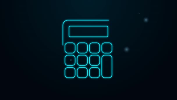 Icono de la calculadora de línea de neón brillante aislado sobre fondo negro. Símbolo contable. Cálculos de negocio matemáticas educación y finanzas. Animación gráfica de vídeo 4K — Vídeos de Stock