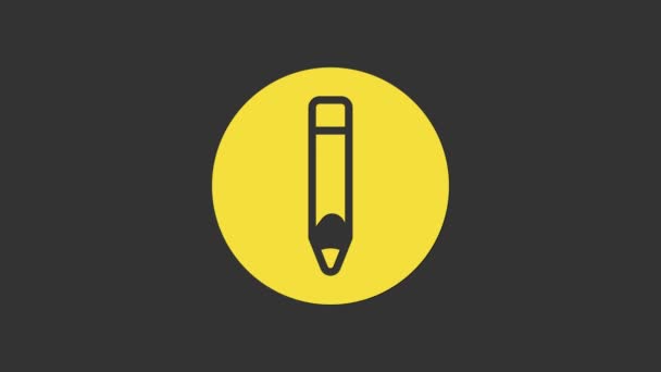 Icône crayon jaune isolée sur fond gris. Outils de dessin et d'éducation. Symbole du bureau scolaire. Animation graphique de mouvement vidéo 4K — Video