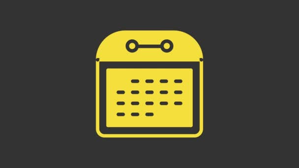 Yellow Calendar icon isolated on grey background. Event reminder symbol. 4K Video motion graphic animation — Stock Video