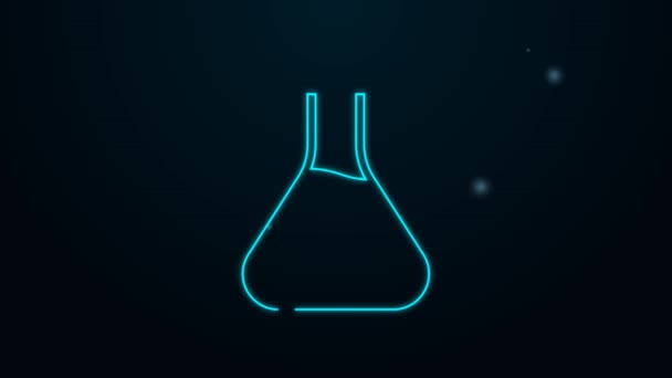 Glödande neonlinje Provrör och kolv kemisk laboratorietest ikon isolerad på svart bakgrund. Glasvaruskylt i laboratoriet. 4K Video motion grafisk animation — Stockvideo