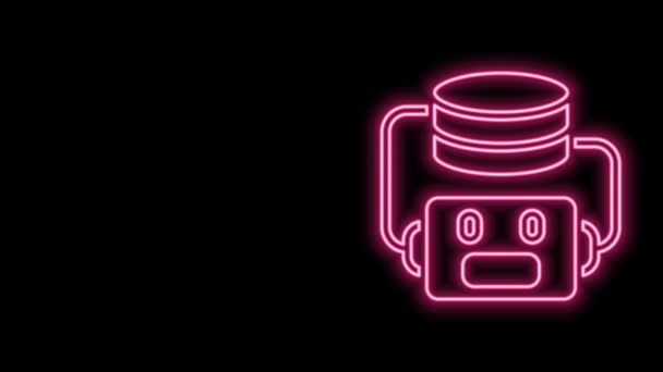 Glowing neon line Artificial intelligence robot icon isolated on black background. Machine learning, cloud computing. 4K Video motion graphic animation — Stock Video