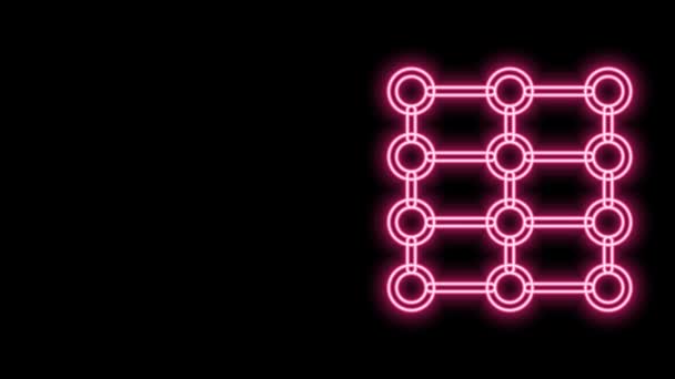Zářící neonová čára Ikona nervové sítě izolovaná na černém pozadí. Umělá inteligence Al. Grafická animace pohybu videa 4K — Stock video