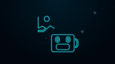Parlayan neon hattı yapay zeka robot simgesi siyah arkaplanda izole edildi. Makine öğrenme, bulut hesaplama. 4K Video hareketli grafik canlandırması