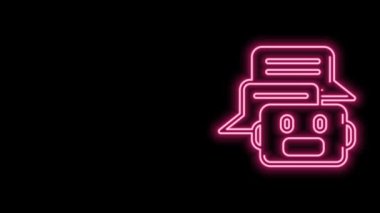 Parlayan neon hattı Sohbet robotu simgesi siyah arkaplanda izole edildi. Chatbot simgesi. 4K Video hareketli grafik canlandırması