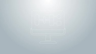 Mavi çizgi Algoritma simgesi gri arkaplanda izole edildi. Yapay Zeka koleksiyonundan algoritma sembolü tasarımı. 4K Video hareketli grafik canlandırması