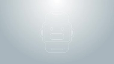 Mavi çizgi sohbet robotu simgesi gri arkaplanda izole edildi. Chatbot simgesi. 4K Video hareketli grafik canlandırması