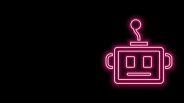 Parlayan neon hattı yapay zeka robot simgesi siyah arkaplanda izole edildi. Makine öğrenme, bulut hesaplama. 4K Video hareketli grafik canlandırması