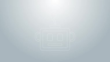 Mavi çizgi yapay zeka robot simgesi gri arkaplanda izole edildi. Makine öğrenme, bulut hesaplama. 4K Video hareketli grafik canlandırması