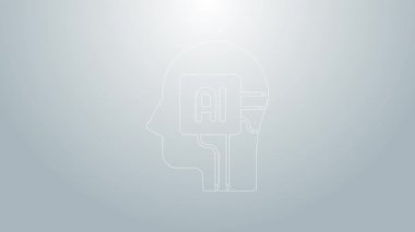 Mavi çizgi İnsansı robot simgesi gri arkaplanda izole edildi. Yapay zeka, makine öğrenme, bulut hesaplama. 4K Video hareketli grafik canlandırması