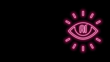 Parlayan neon hattı yapay zeka simgesi siyah arkaplanda izole edildi. Makine öğrenme, bulut hesaplama, otomatik destek ve ağlar. 4K Video hareketli grafik canlandırması