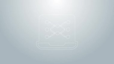 Mavi çizgi sinirsel ağ simgesi gri arkaplanda izole edildi. Yapay zeka yapay zekası. 4K Video hareketli grafik canlandırması