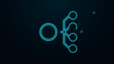 Parlayan neon hattı sinirsel ağ simgesi siyah arkaplanda izole edildi. Yapay zeka yapay zekası. 4K Video hareketli grafik canlandırması