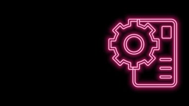Parlayan neon hattı sinirsel ağ simgesi siyah arkaplanda izole edildi. Yapay zeka yapay zekası. 4K Video hareketli grafik canlandırması