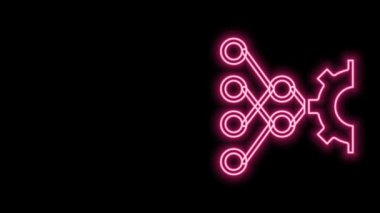 Parlayan neon hattı sinirsel ağ simgesi siyah arkaplanda izole edildi. Yapay zeka yapay zekası. 4K Video hareketli grafik canlandırması