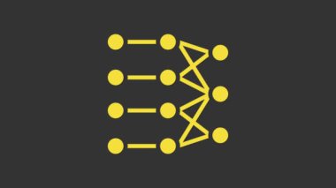 Gri arkaplanda sarı sinirsel ağ simgesi izole edildi. Yapay zeka yapay zekası. 4K Video hareketli grafik canlandırması