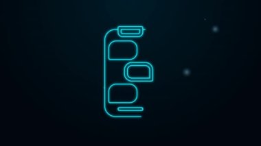 Parlayan neon hattı. Siyah arkaplanda izole edilmiş telefon simgesindeki yeni sohbet mesajları bildirimi. Smartphone sohbet mesajları konuşma baloncukları. 4K Video hareketli grafik canlandırması