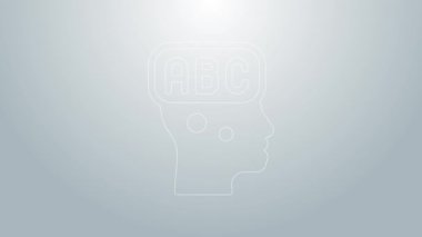 Mavi çizgi yabancı dil öğrenme simgesi gri arkaplanda izole edildi. 4K Video hareketli grafik canlandırması