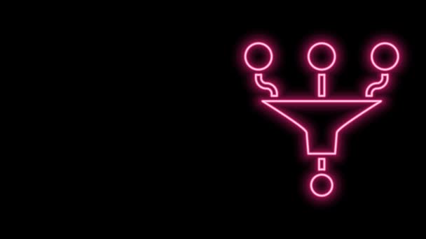 Glowing neon line Funnel or filter icon isolated on black background. 4K Video motion graphic animation — Stock Video