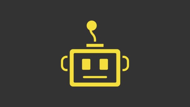 Желтая икона робота искусственного интеллекта изолирована на сером фоне. Машинное обучение, облачные вычисления. Видеографическая анимация 4K — стоковое видео