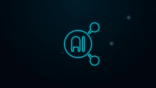 Glowing neon line Neural network icon isolated on black background. Artificial intelligence AI. 4K Video motion graphic animation — Stock Video