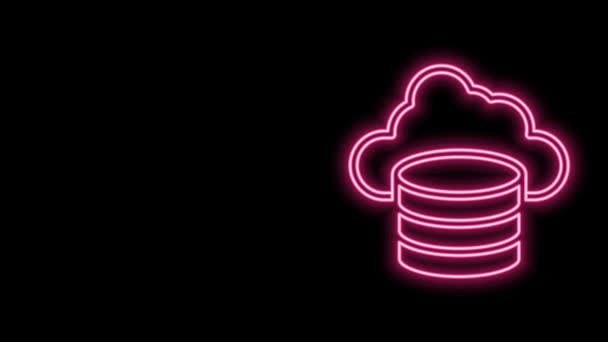 Linea neon luminosa Icona del database Cloud isolata su sfondo nero. Concetto di cloud computing. Servizio digitale o app con trasferimento dati. Animazione grafica 4K Video motion — Video Stock