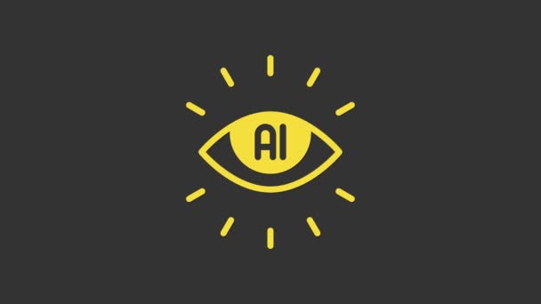 Yellow Artificial intelligence AI icon isolated on grey background. Machine learning, cloud computing, automated support assistance and networks. 4K Video motion graphic animation — Stock Video