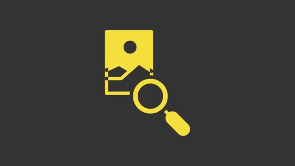 Žlutá fotografie retušování ikona izolované na šedém pozadí. Fotograf, fotografie, ikona retuše. Grafická animace pohybu videa 4K — Stock video