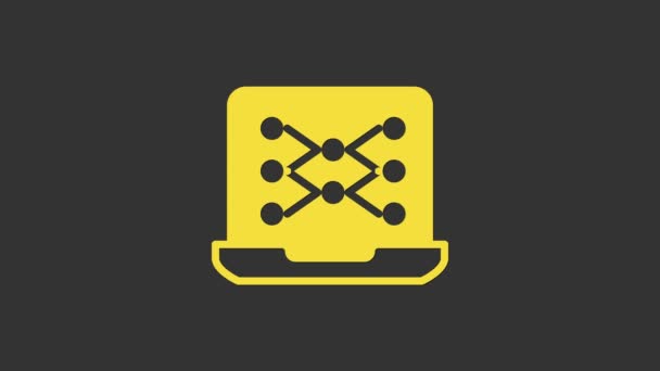 Yellow Neural network icon isolated on grey background. Artificial intelligence AI. 4K Video motion graphic animation — Stock Video