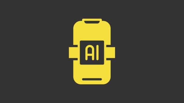 Yellow Artificial intelligence AI icon isolated on grey background. Machine learning, cloud computing, automated support assistance and networks. 4K Video motion graphic animation — Stock Video