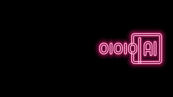 Zářící neonová čára Binární kód ikona izolovaná na černém pozadí. Grafická animace pohybu videa 4K — Stock video