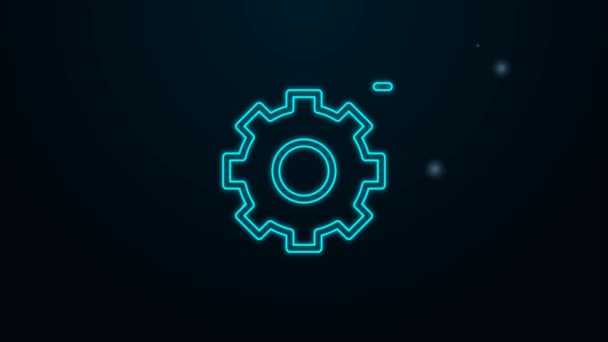 Glowing neon line Setting icon isolated on black background. Tools, service, cog, gear, cogwheel sign. 4K Video motion graphic animation — Stock Video