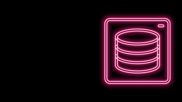 Gloeiende neon lijn Server, Data, Web Hosting pictogram geïsoleerd op zwarte achtergrond. 4K Video motion grafische animatie — Stockvideo