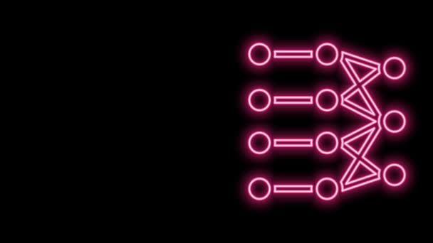 Glödande neon line Neurala nätverk ikon isolerad på svart bakgrund. Artificiell intelligens AI. 4K Video motion grafisk animation — Stockvideo