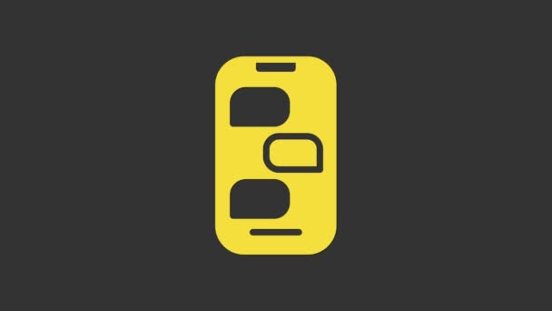 Žlutá Nový chat upozornění na ikonu telefonu izolované na šedém pozadí. Smartphone chatování sms zprávy hlasové bubliny. Grafická animace pohybu videa 4K — Stock video