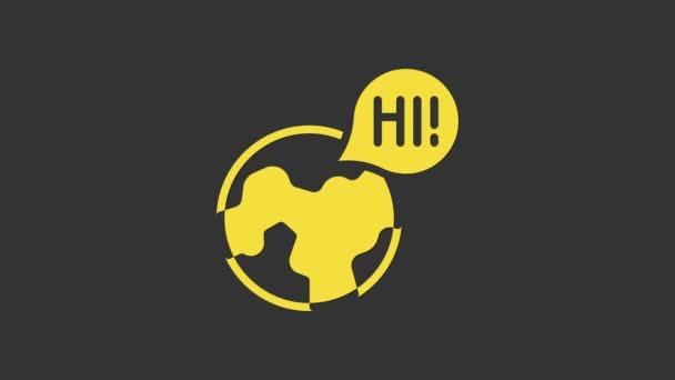 노란색 학습 외국어 아이콘은 회색 배경에서 분리됩니다. 번역, 통역, 의사소통. 4K 비디오 모션 그래픽 애니메이션 — 비디오